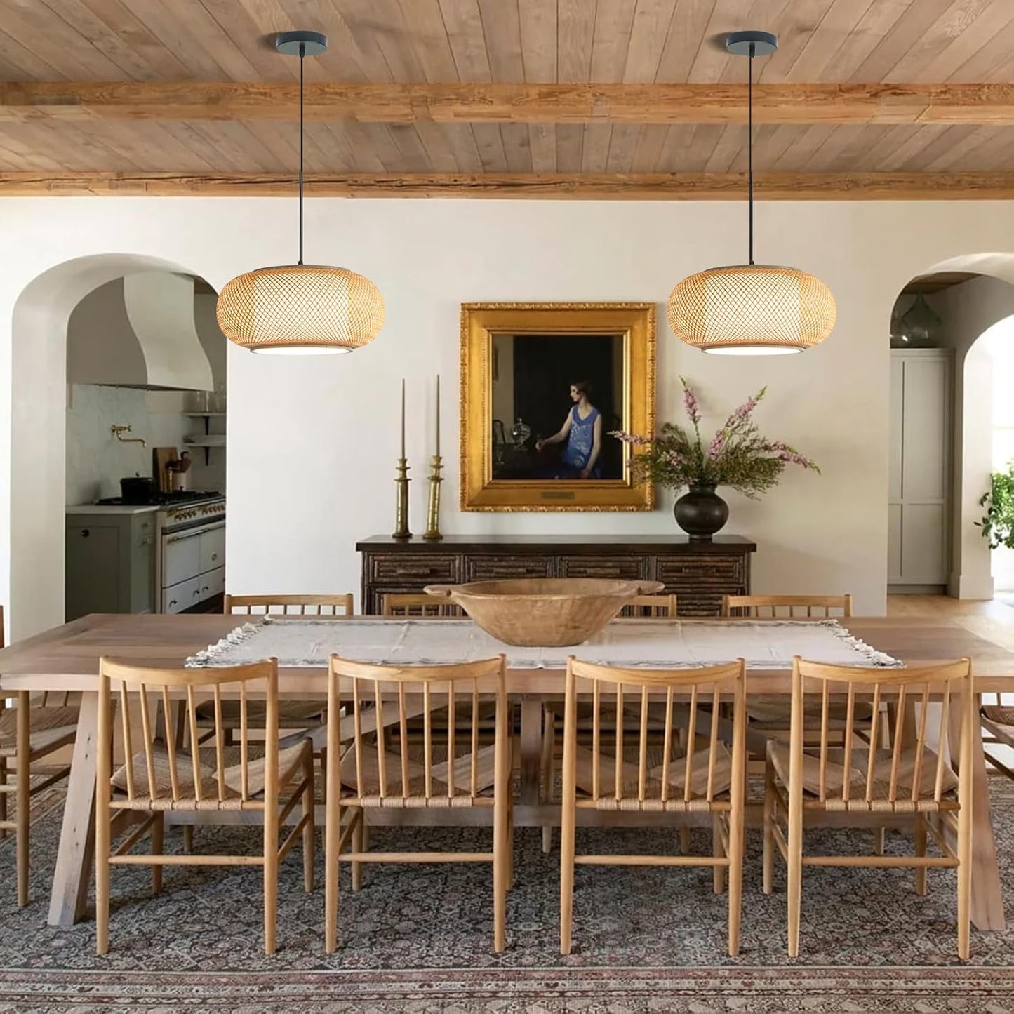Dining room light fixture Japanese light ,Boho Bamboo pendant light ,kitchen island pendant lights, Nordic Log Style