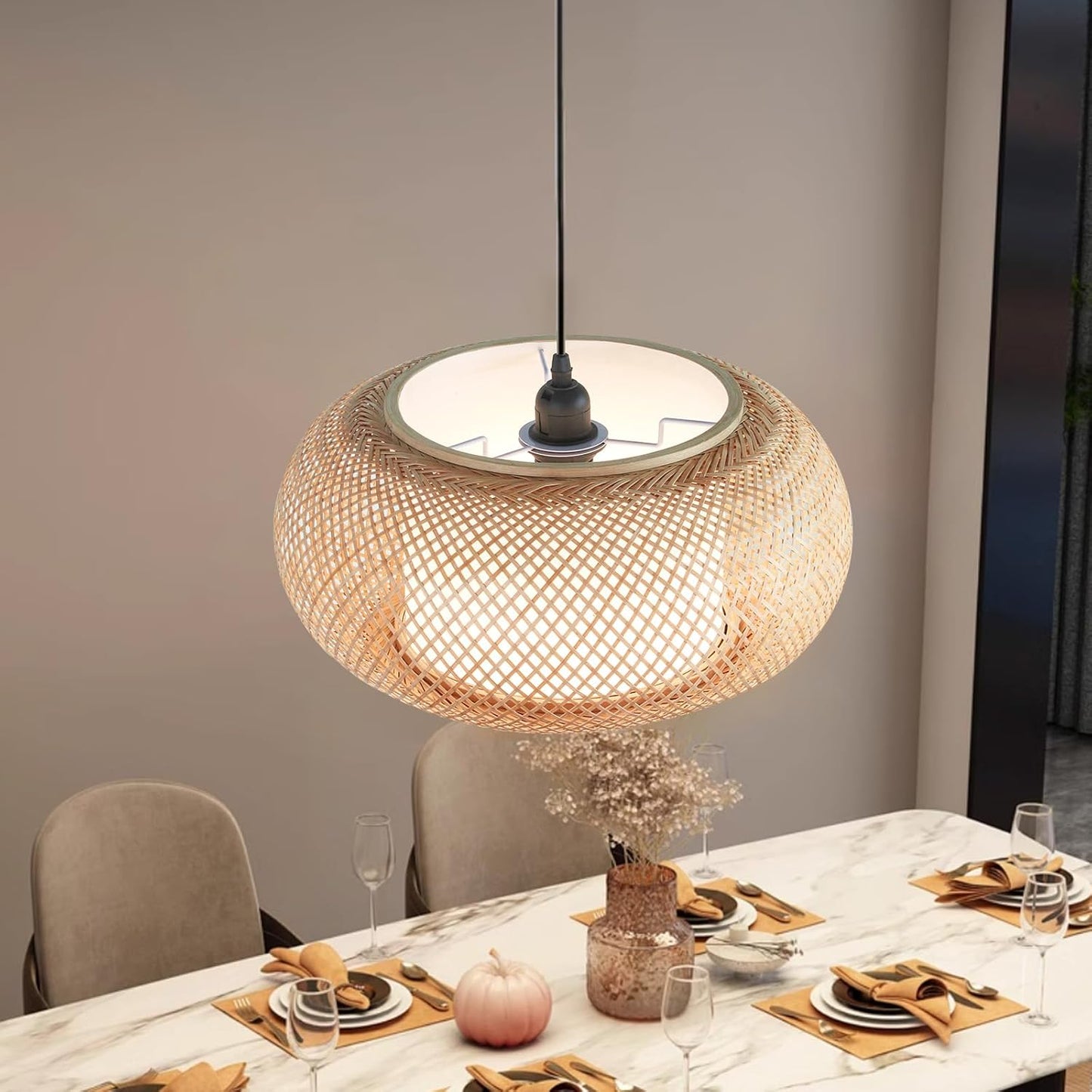 Dining room light fixture Japanese light ,Boho Bamboo pendant light ,kitchen island pendant lights, Nordic Log Style