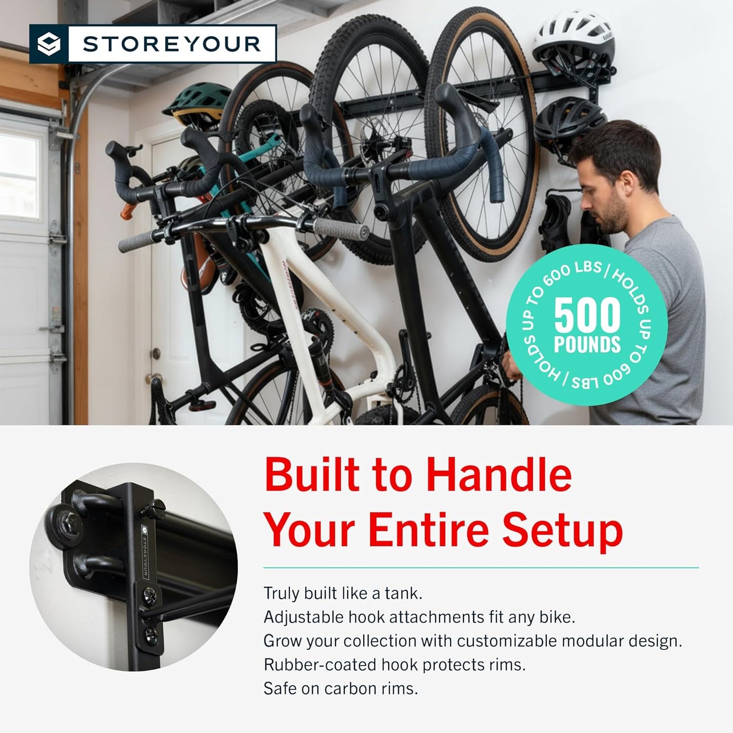 BLAT Modular Wall Bike Rack - Adjustable Bike Wall Mount System, Holds Up to 4 Bikes, Black
