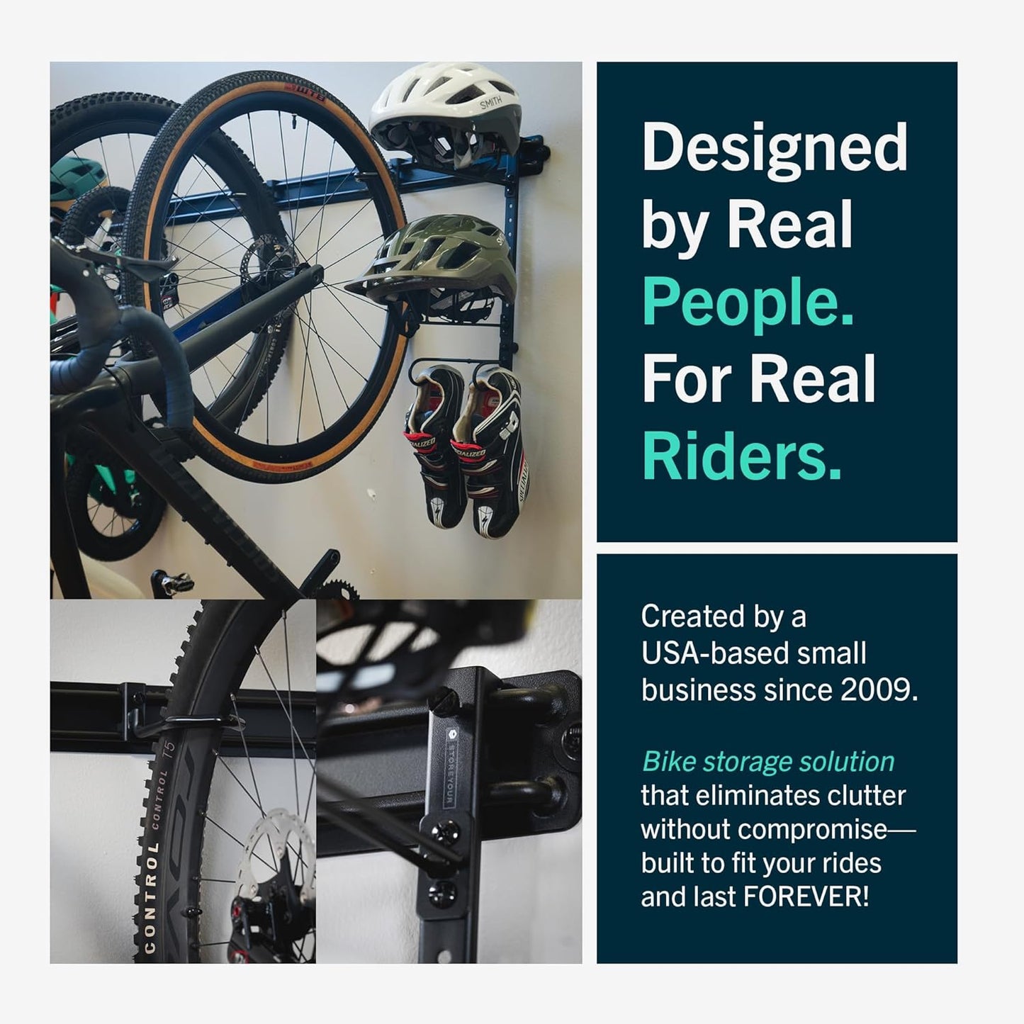 BLAT Modular Wall Bike Rack - Adjustable Bike Wall Mount System, Holds Up to 4 Bikes, Black