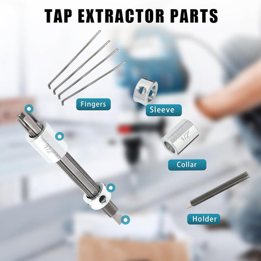 6-Piece Broken Tap Extractor Tool for Removing Broken Taps, 3/16–1/2 in, with 24 Spare Fingers, Compatible with Walton