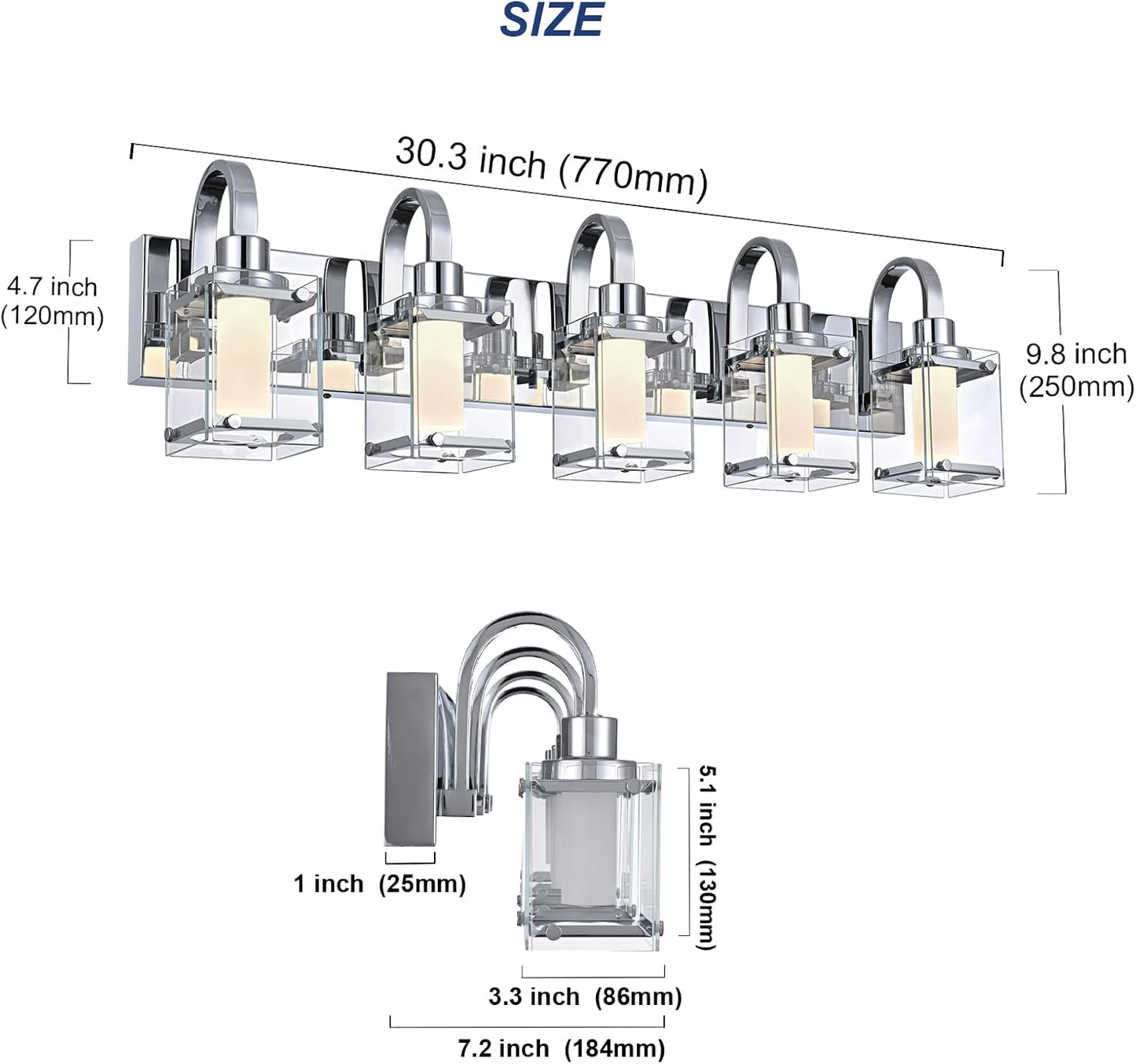 Chrome 5-Light Vanity Light, Modern Bathroom Light Fixtures Wall Sconce