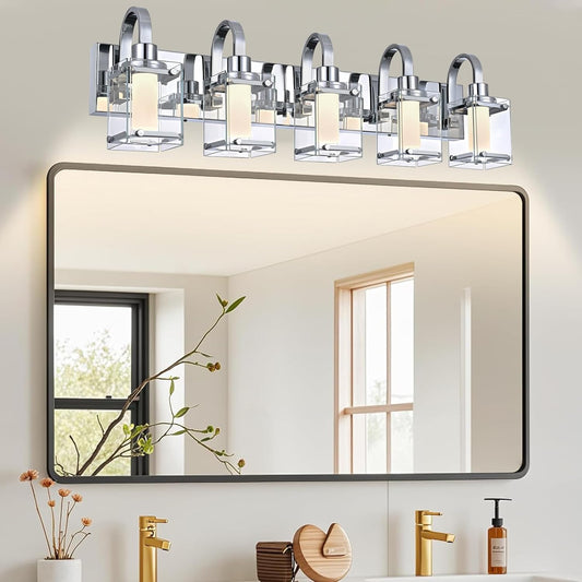 Chrome 5-Light Vanity Light, Modern Bathroom Light Fixtures Wall Sconce