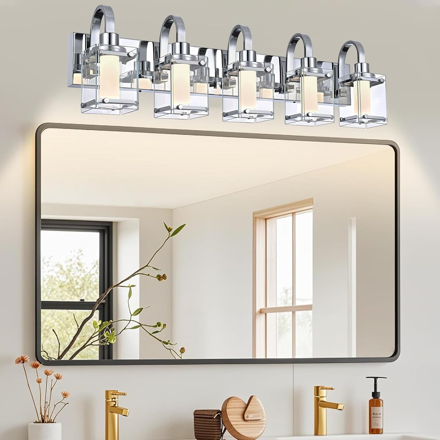 Chrome 5-Light Vanity Light, Modern Bathroom Light Fixtures Wall Sconce