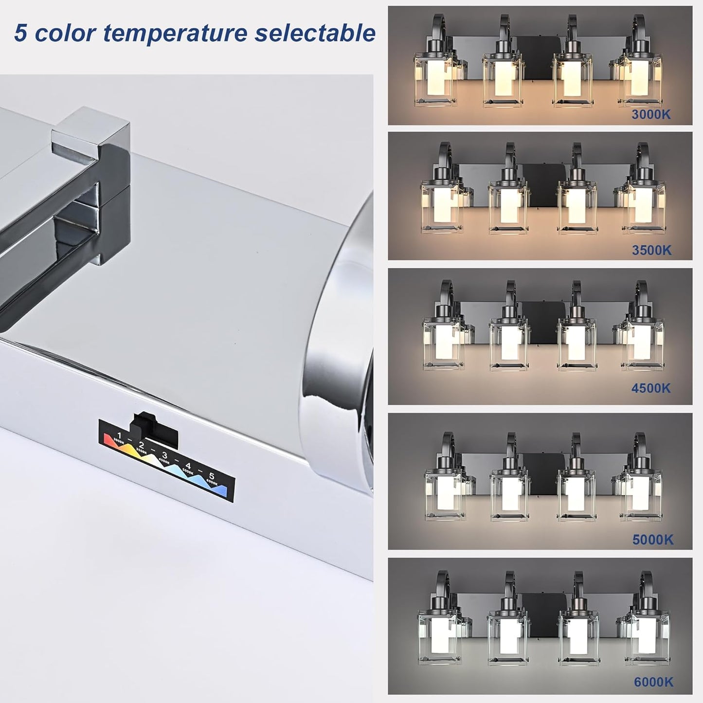 Chrome 5-Light Vanity Light, Modern Bathroom Light Fixtures Wall Sconce