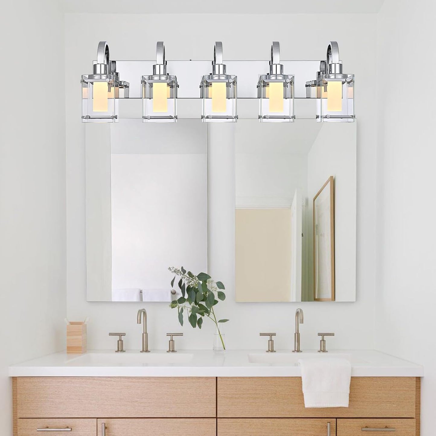Chrome 5-Light Vanity Light, Modern Bathroom Light Fixtures Wall Sconce