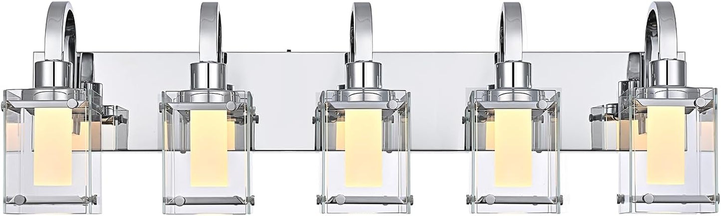 Chrome 5-Light Vanity Light, Modern Bathroom Light Fixtures Wall Sconce