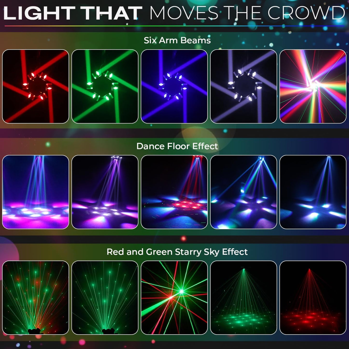 Flashback Events 6-Arm 150W RGBW Bee-Eye Spider DJ Moving Head Light, LED Stage Lighting wDMX512