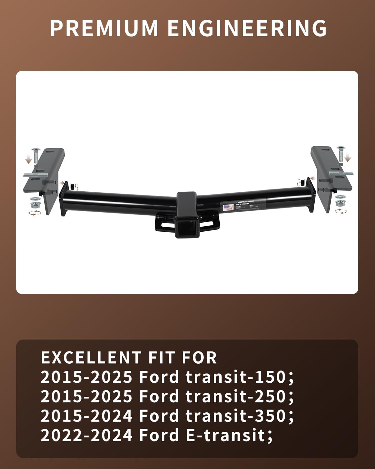 Bolt-On Trailer Hitch with 2-Inch Receiver, Fits 2015-2025 Ford Transit-150/250, 2015-2024 Transit-350, 2022-2024 E-Transit