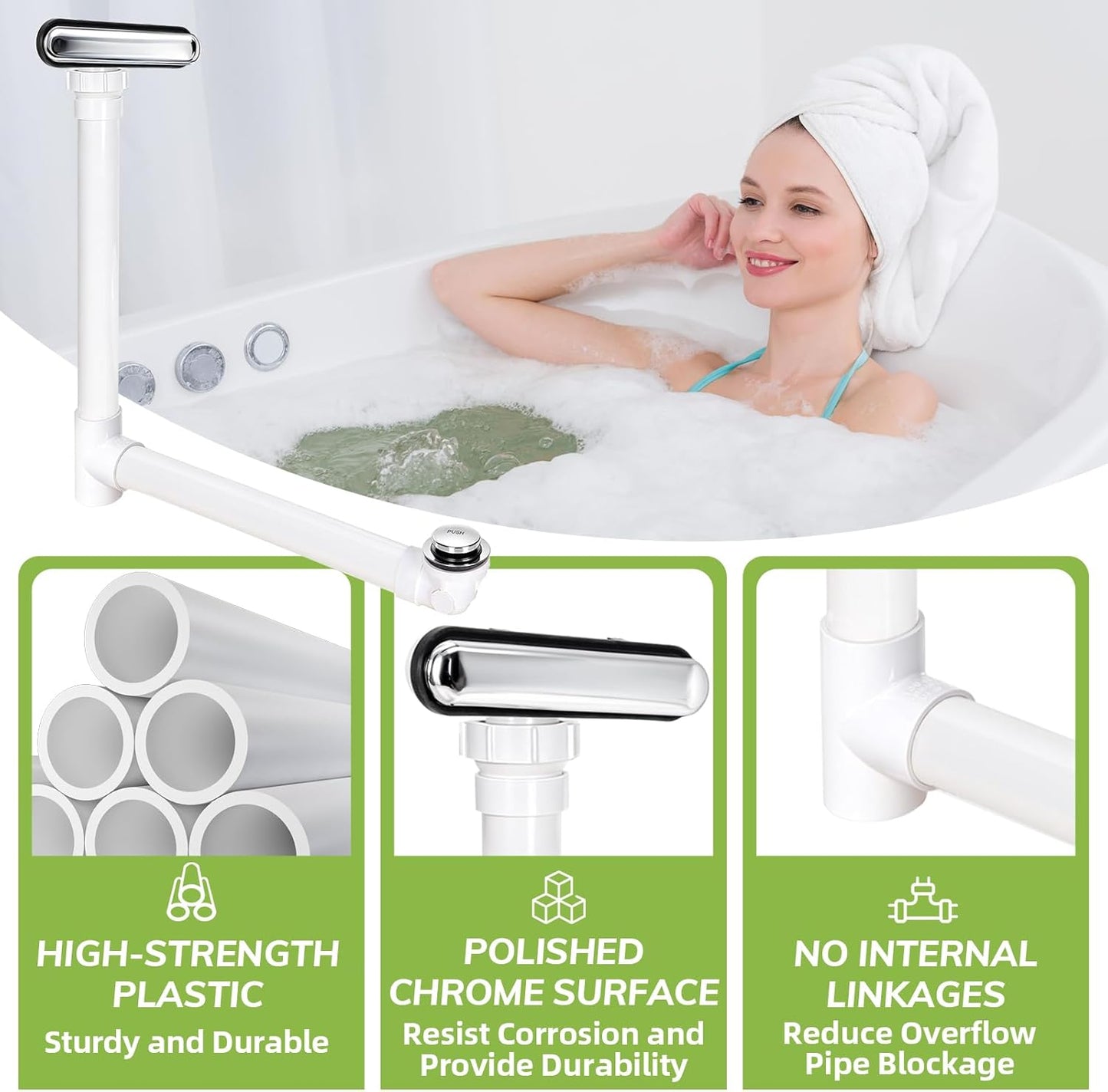 Slotted Overflow Bath Drain w/ Toe-Tap Stopper & Metal Overflow Cover, Compatible with...