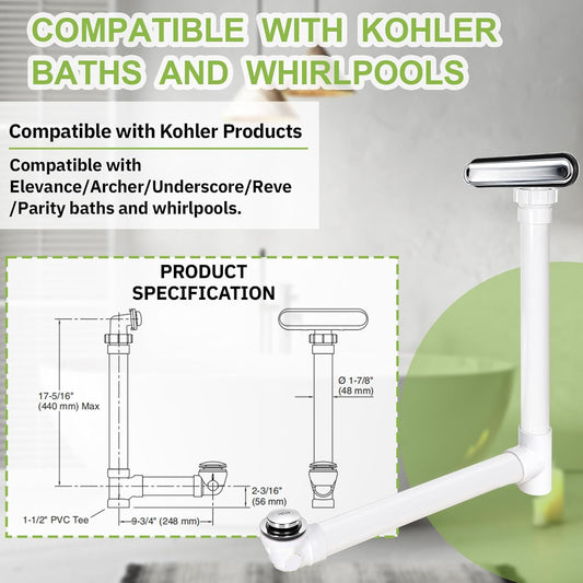 Slotted Overflow Bath Drain w/ Toe-Tap Stopper & Metal Overflow Cover, Compatible with...