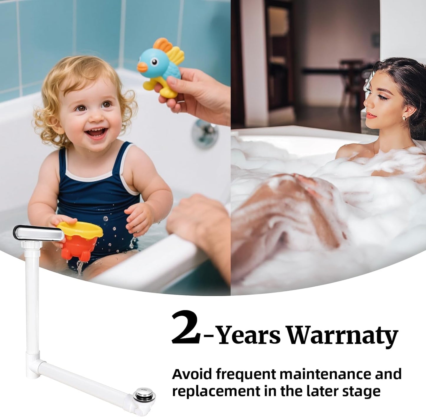 Slotted Overflow Bath Drain w/ Toe-Tap Stopper & Metal Overflow Cover, Compatible with...