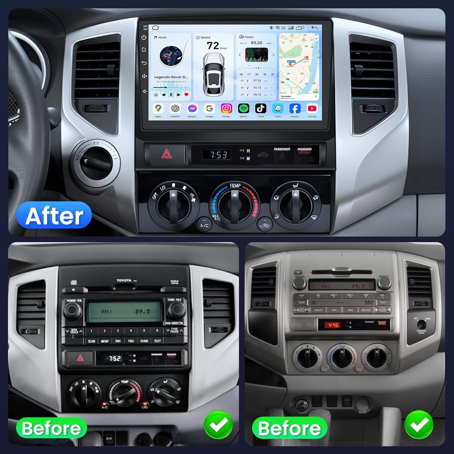 Car Stereo for Toyota Tacoma 2005-2015, Android Head Unit with Wireless CarPlay Android Auto, 2GB/32GB