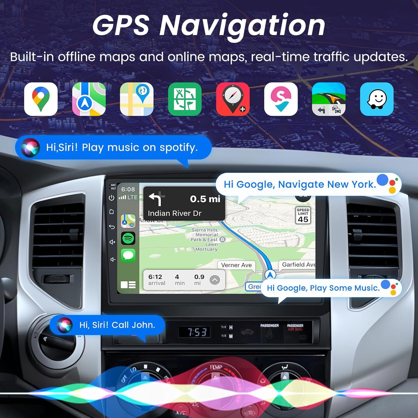 Car Stereo for Toyota Tacoma 2005-2015, Android Head Unit with Wireless CarPlay Android Auto, 2GB/32GB