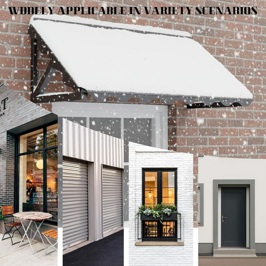 Fixed Metal Porch Awnings w/ Polycarbonate Panel, Heavy-Duty Triangle Steel Patio Awnings for Entrance/Window