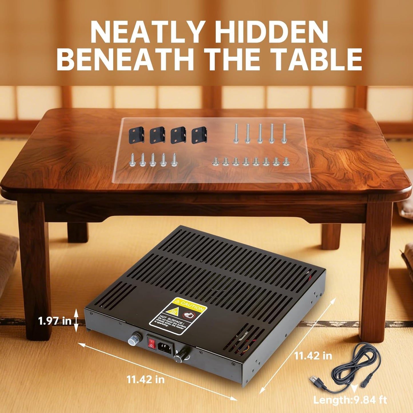 Kotatsu Heater Replacement with PTC Ceramic Heating, Adjustable Temperature Knob, 120V 400W US Plug