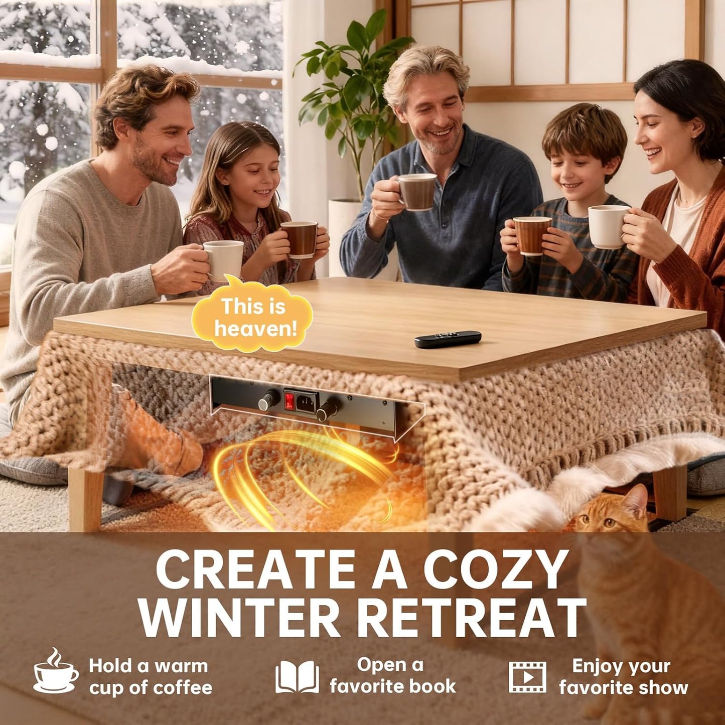 Kotatsu Heater Replacement with PTC Ceramic Heating, Adjustable Temperature Knob, 120V 400W US Plug