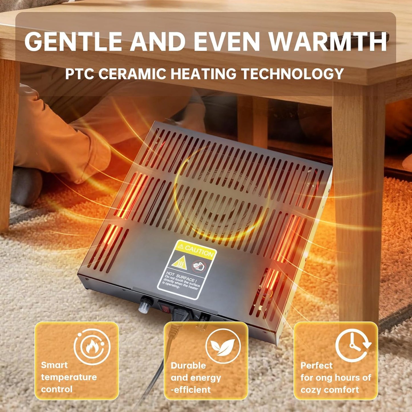 Kotatsu Heater Replacement with PTC Ceramic Heating, Adjustable Temperature Knob, 120V 400W US Plug