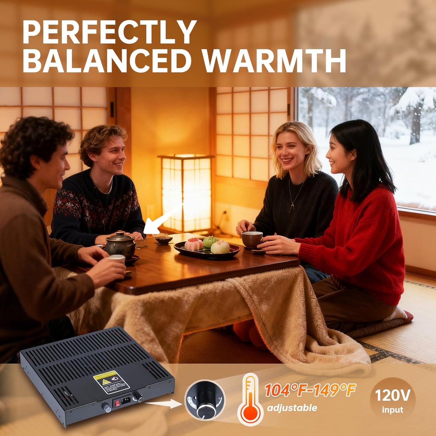 Kotatsu Heater Replacement with PTC Ceramic Heating, Adjustable Temperature Knob, 120V 400W US Plug
