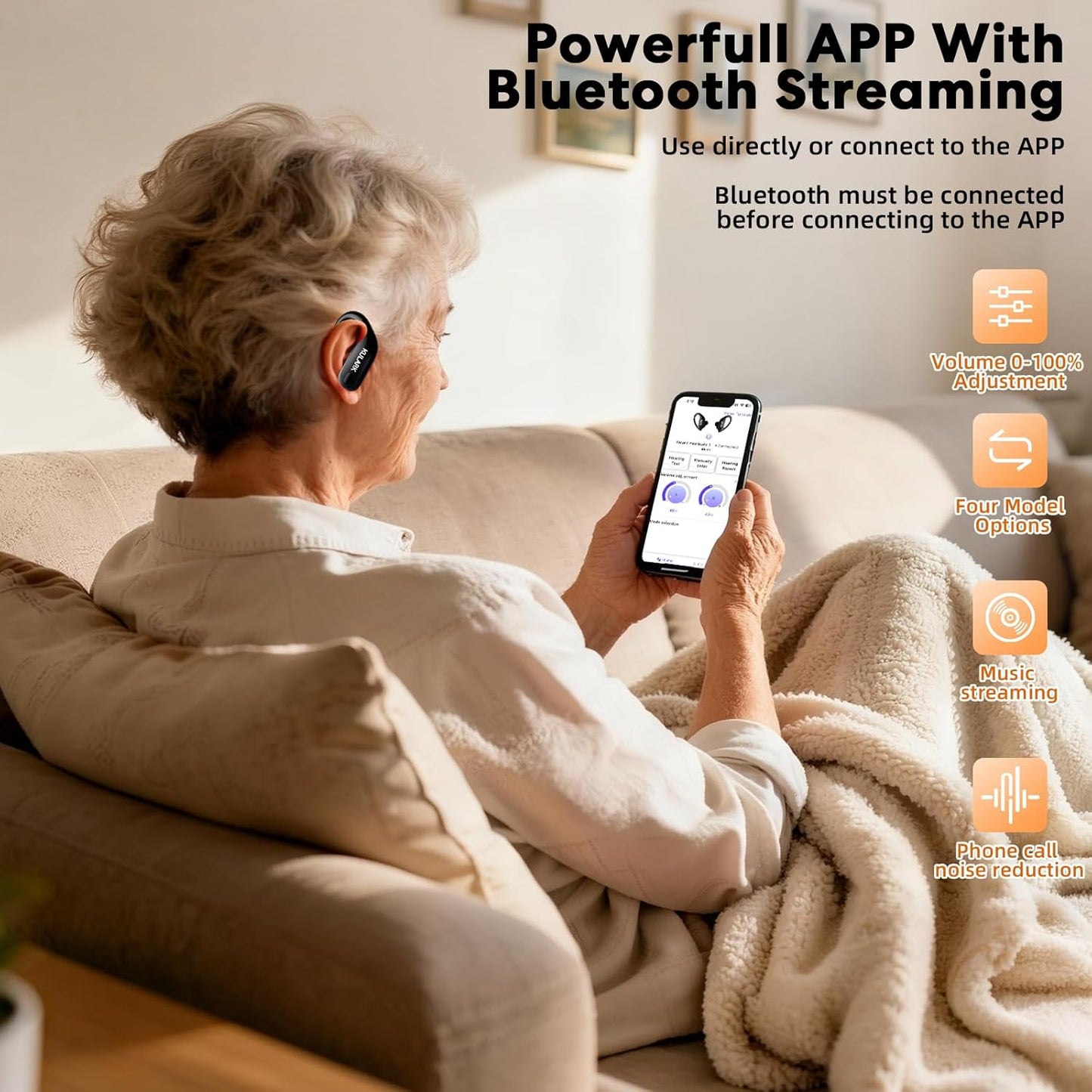 Hearing Aids for Seniors, OTC Rechargeable Hearing Aids with Bluetooth & APP Control, 5-Level Volume