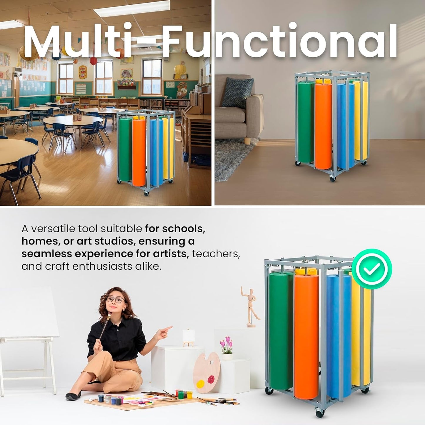 8 Paper Roll Dispenser - 36 Inch Cutter, 8 Butcher Paper Roll & Craft Paper Dispenser