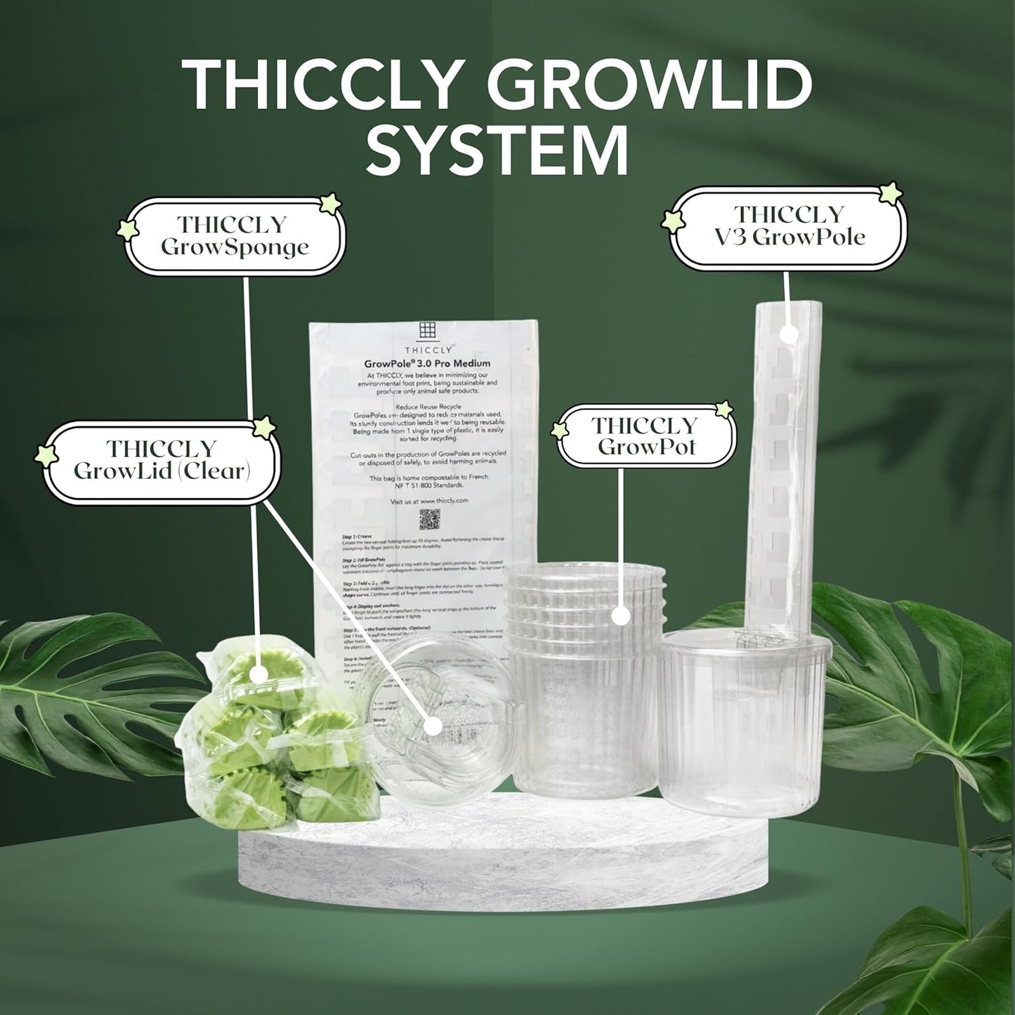 THICCLY Medium GrowLid 5 Pcs (Clear) - Self Watering Clear D-Shaped Plastic Moss Pole Hydroponics