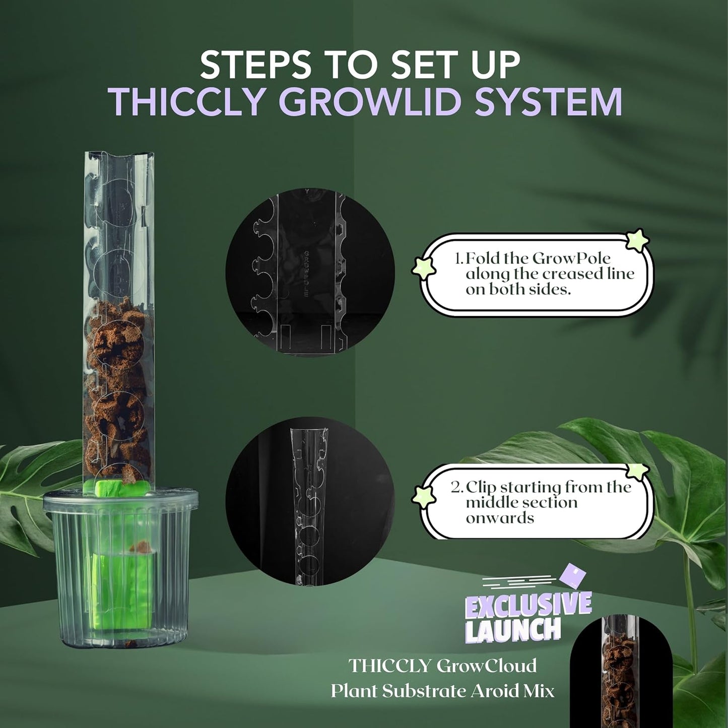 THICCLY Medium GrowLid 5 Pcs (Clear) - Self Watering Clear D-Shaped Plastic Moss Pole Hydroponics