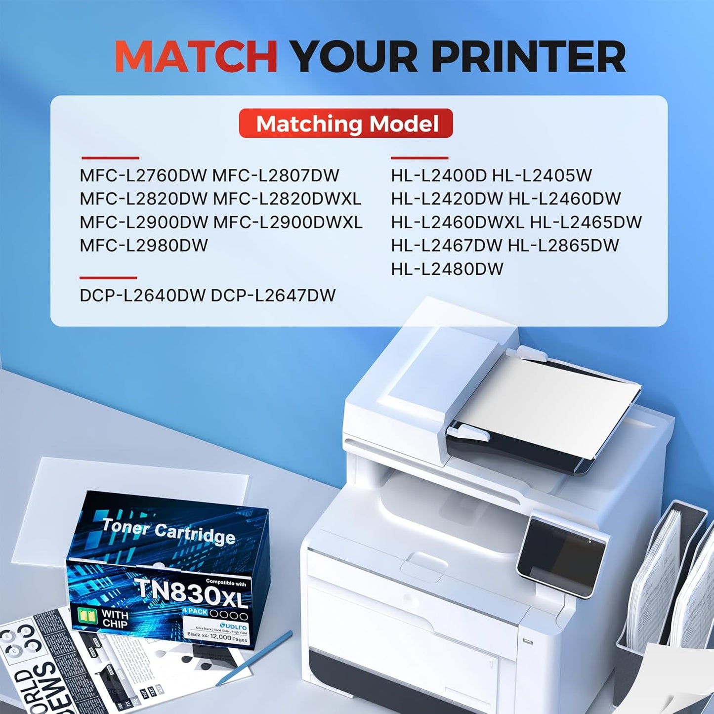 Toner Cartridge, Compatible for Brother TN830XL Toner TN830 Toner 830XL to use with Brother Printer