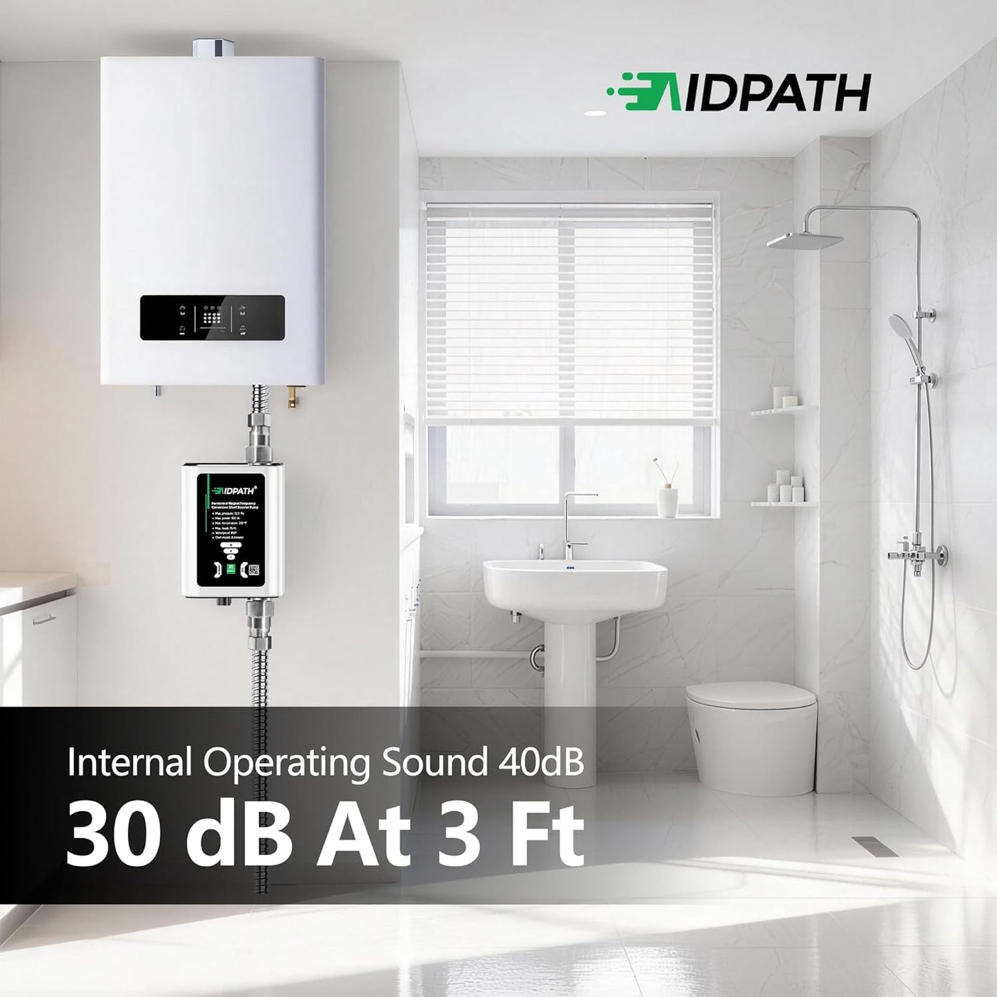 Smart Water Pressure Booster Pump, 475 GPH, 33 PSI, 0.13 HP, 3-Speed Adjustable, CCS Low-Flow Auto Start