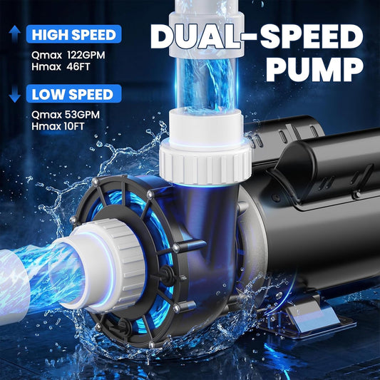 SPA Pump, 1.5HP 115V Hot Tub Pump 2 Speed SPA Bathtub Motor Pumps 2' Plumbing (1.5HP)