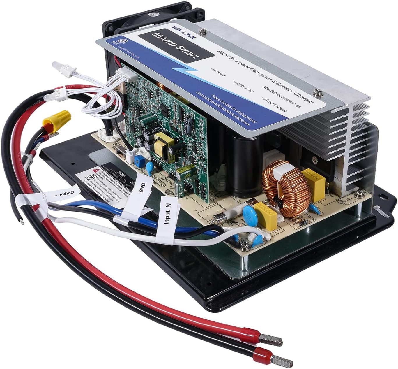 55 Amp RV Power Converter, WF-8955 RV Converter, 120V AC to 12V DC Battery Charger with 3 Smart Charging Modes