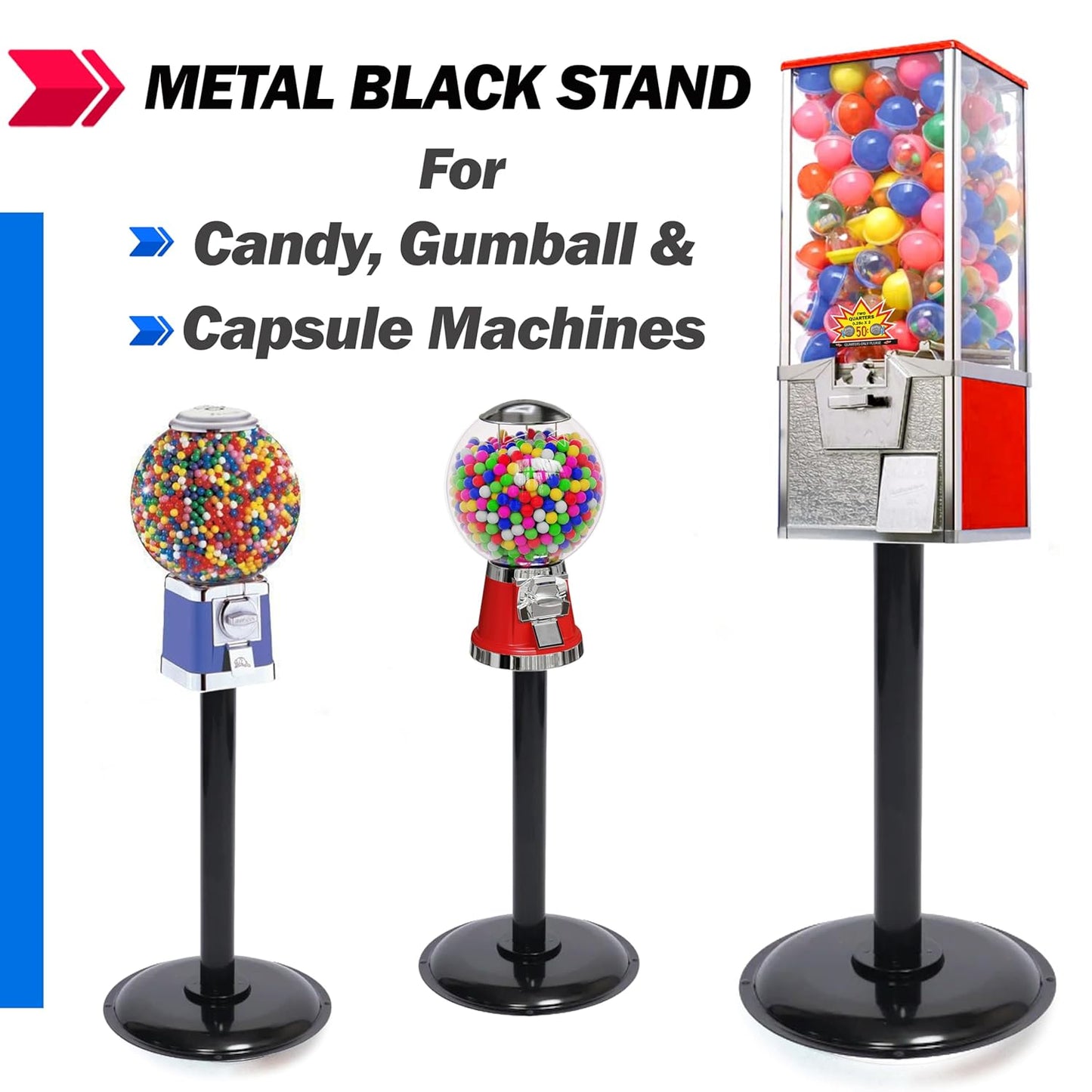 Single Metal Stand for Gumball Machine & Big Capsule Vending Machines, with Round Base