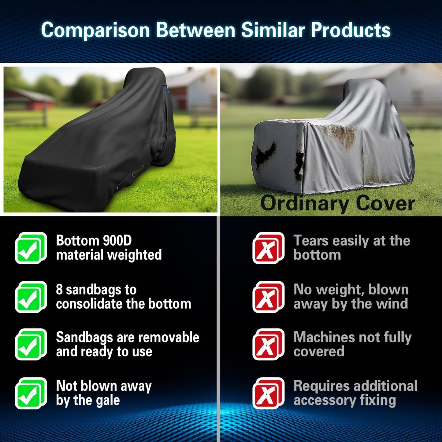 600D Universal Tractor Cover, Waterproof Heavy Duty,       189 L x 76 W x 86 H in