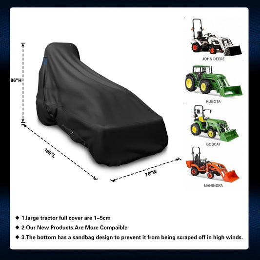 600D Universal Tractor Cover, Waterproof Heavy Duty,       189 L x 76 W x 86 H in