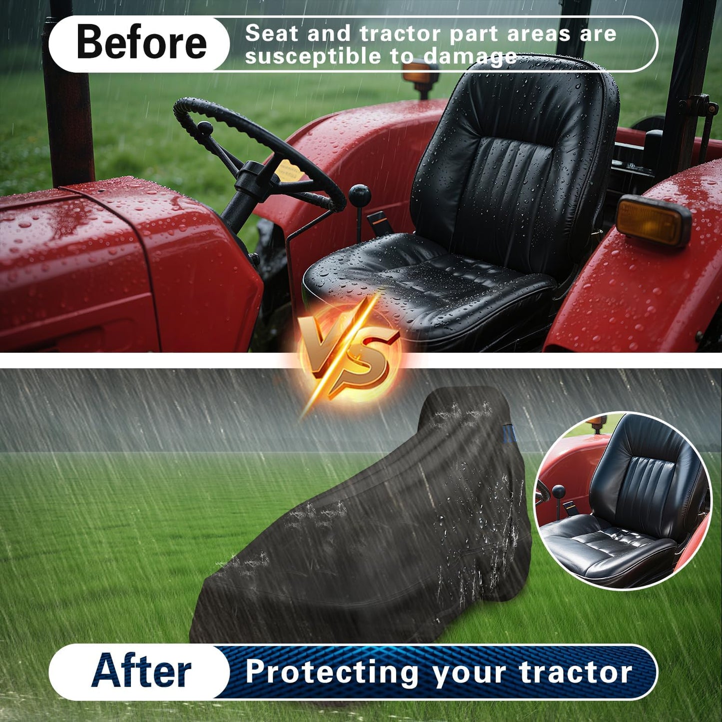 600D Universal Tractor Cover, Waterproof Heavy Duty,       189 L x 76 W x 86 H in