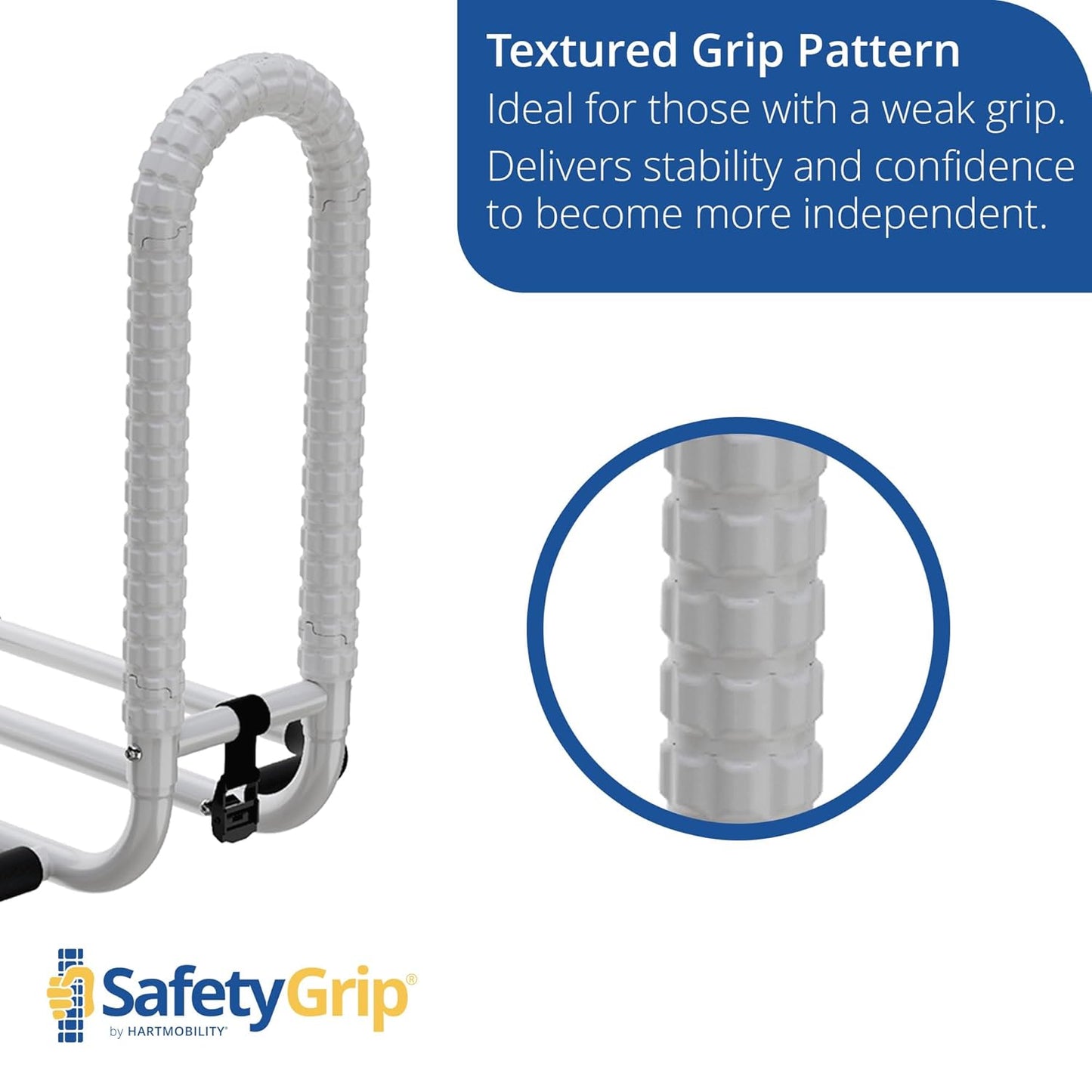 SafetyGrip Hand Grip Bed Rail, One White Compact 7.5″ Wide, 400 lb Capacity, Slip Resistant Textured Grip Pattern, AlphaSan Coating for Surface Freshness, Support Rail for Easier Bed Entry and Exit