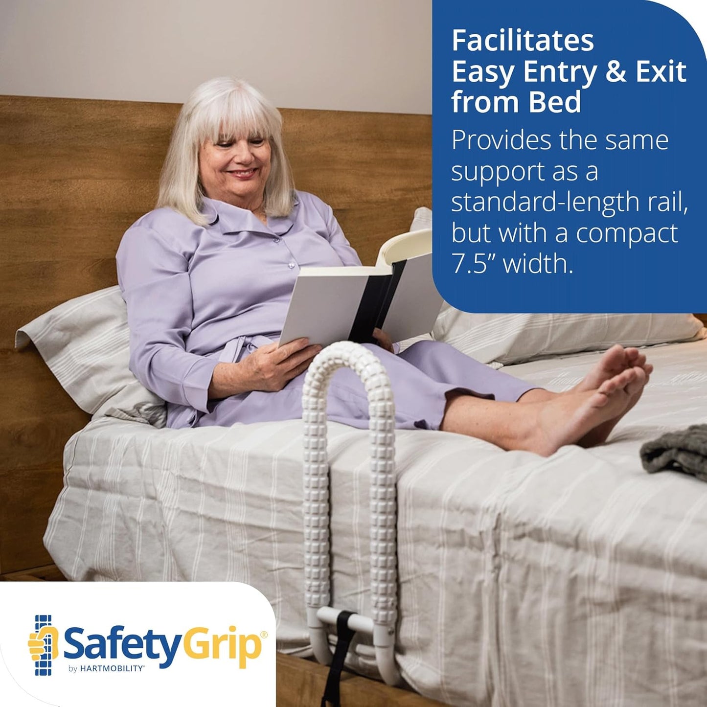 SafetyGrip Hand Grip Bed Rail, One White Compact 7.5″ Wide, 400 lb Capacity, Slip Resistant Textured Grip Pattern, AlphaSan Coating for Surface Freshness, Support Rail for Easier Bed Entry and Exit