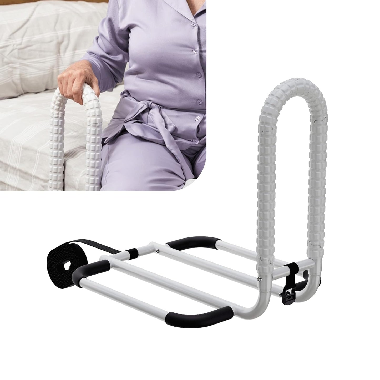 SafetyGrip Hand Grip Bed Rail, One White Compact 7.5″ Wide, 400 lb Capacity, Slip Resistant Textured Grip Pattern, AlphaSan Coating for Surface Freshness, Support Rail for Easier Bed Entry and Exit