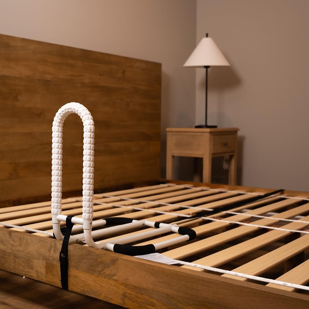 SafetyGrip Hand Grip Bed Rail, One White Compact 7.5″ Wide, 400 lb Capacity, Slip Resistant Textured Grip Pattern, AlphaSan Coating for Surface Freshness, Support Rail for Easier Bed Entry and Exit