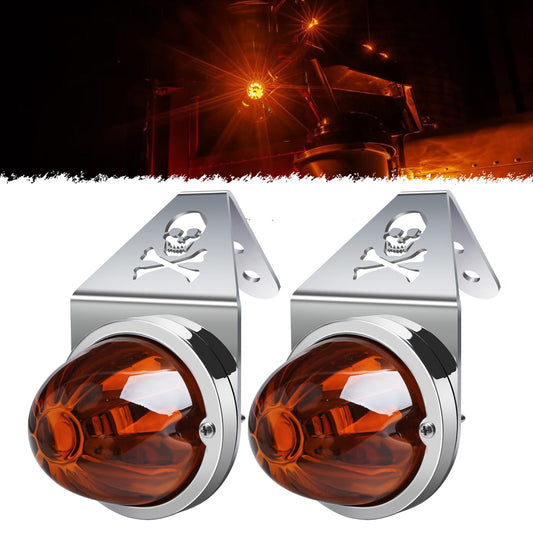 Glass Watermelon Lights with Stainless Steel Bracket,3-1/2" Amber Lens/H11 Yellow LED Mirror Turn Signal Lights for Semi, Kenworth Peterbilt Freightliner 2Pack