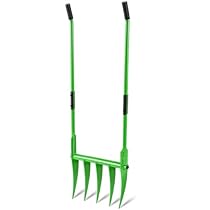 56'' Heavy Duty Broadfork for All The Soils, Unbreakable Design Pitchfork, 5 Sharp and Cambered 11'' Tines Bord Fork Garden Tool, Ergonomic Handles, Good Package, Easy Assembly, Green.