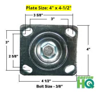 CasterHQ - 8' X 2' Swivel Drywall Cart Casters - Set of 4 w/ 2 Swivel Locks - TPR Wheel - 700lbs Each / 2800 lbs Set of 4