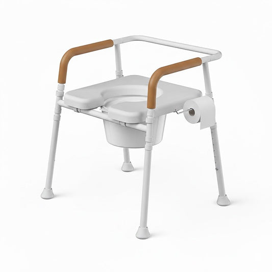 3-in-1 Bedside Commode Chair for Seniors, 400 lbs Heavy Duty Iron Commode Toilet with Padded Seat & Arms, Portable Toilet for Seniors & Adults, Height Adjustable, Bucket, Splash Guard