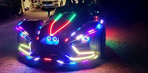 Vehicle Lighting, 6PCS 4FT 48" 1.2Meters Single Row Tinted, Multi-Color LED Addressable Light Strips APP Remote for Car Truck Underbody Fender Grill Slingshot Rear Lighting