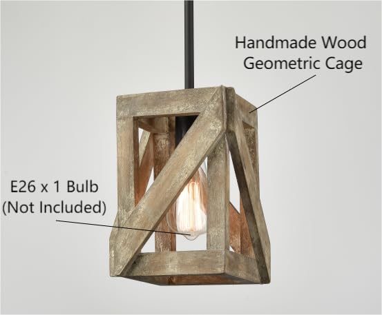 DEYNITE Farmhouse Pendant Light Fixtures Rustic Wood Chandelier for Kitchen Island Dining Room