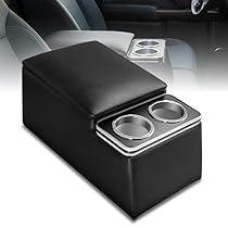 NVS Universal Contractor Truck Center Console Heavy-Duty Bench Seat Organizer with Cup Holders, Padded Armrest Lid & Work Truck Storage - Black