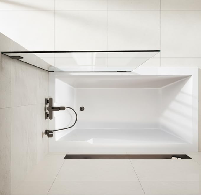 26" W x 52" H Frameless Shower Glass Panel,Single Fixed Bathtub Shower Door | with 1/4"(6mm) SGCC Tempered Glass, Bathtub Glass Panel with Explosion-Proof Film in Matte Black Matte Black 26"W x 52"H