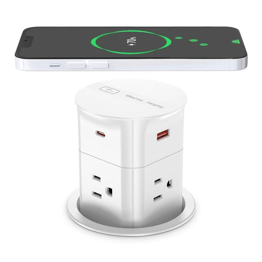 ANNQUAN 3.15&#34; Pop Up Countertop Outlet with 15W Wireless Charger,Max 20W Power Delivery,800J Surge Protection,Pop Up Socket with with 4 USB,10ft