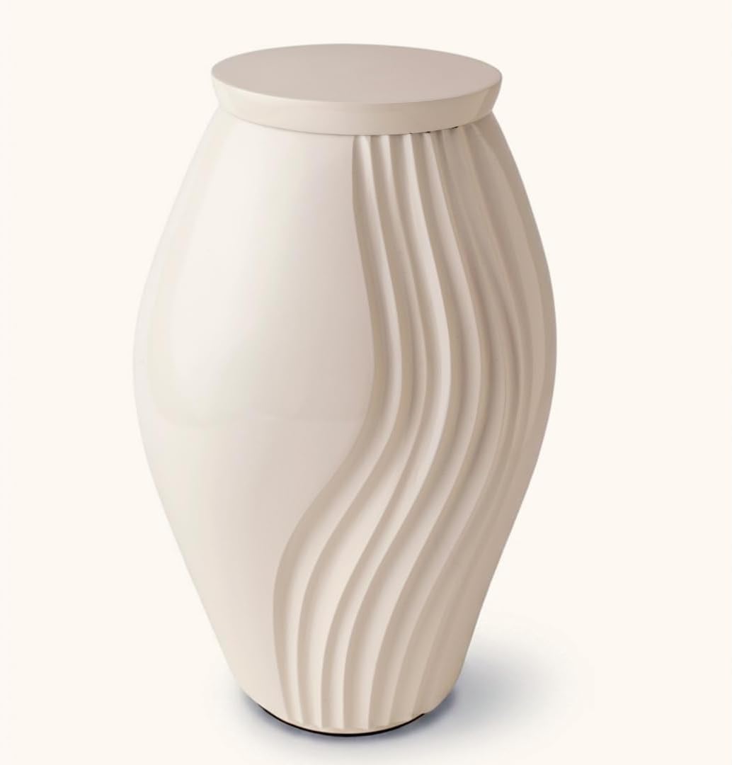 Cremation Urns for Human Ashes Adult – Large Decorative Modern Aluminum Funeral Memorial Urn for Home Display, Warm Ivory Off-White Gloss Finish – GR8 Keepsakes