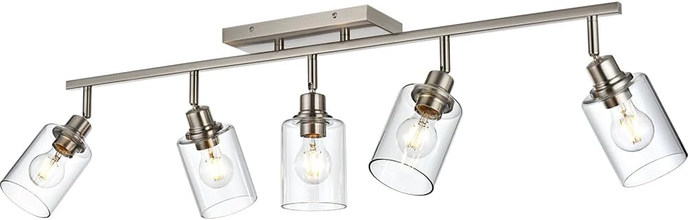 Modern Track Lighting Fixture Ceiling,5 Light Bathroom Vanity Light Brushed Nickel Track Lighting Kit Ceiling Lighting with Flexibly Rotatable Light